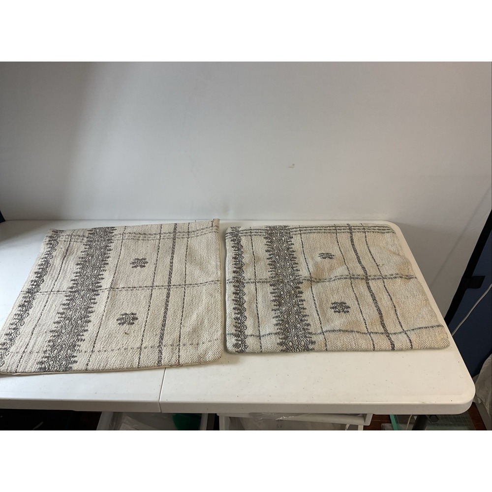 Pair of WEST ELM GRAY & NATURAL TRIBAL TEXTURED THROW PILLOW COVERS 20X20